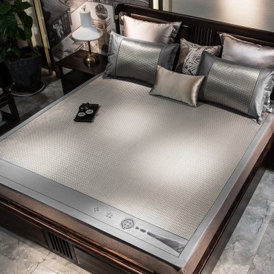 中国风刺绣冰藤席三件套夏凉品三层加厚冰丝席可折叠凉席礼品