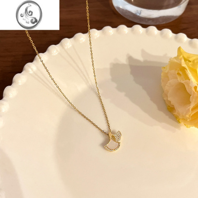 JiMi法式金色银杏叶项链女高级设计感轻奢小众颈链2023新款锁骨链