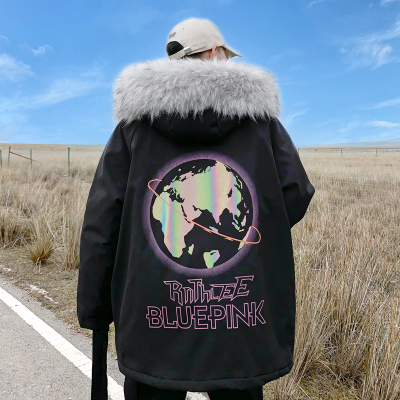 NEWLAKE冬季大毛领连帽反光棉衣男宽松大码韩版潮流学生加厚保暖棉袄外套棉衣