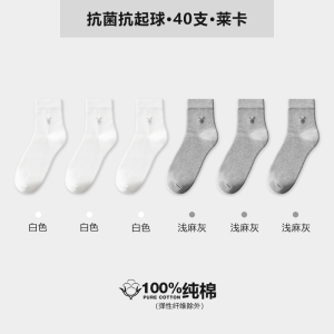 花花公子袜子男纯棉夏薄款男款中筒袜防臭吸汗7a抗菌男士全棉男袜