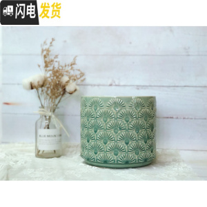 三维工匠MimiHome北欧冰裂蒲公英花盆家居陶瓷摆件彩色花盆绿植花器 浅绿色蒲公英[口径17CM高15CM] 花盆容器