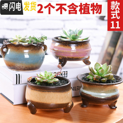 三维工匠多肉花盆植物简约陶瓷盆器套装种多肉个性盆器 套装11(随机2个) 中小花盆容器
