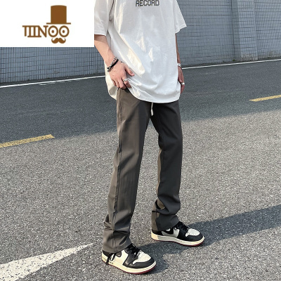 YANXU高街vibe风纯色基础款休闲裤男ins潮牌显瘦直筒美式微喇堆积长裤