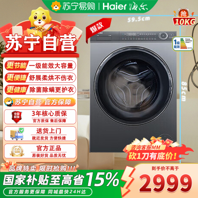 海尔(Haier)XQG100-HBD176PLUSLU1 10公斤精华洗洗烘一体直驱变频滚筒洗衣机家用