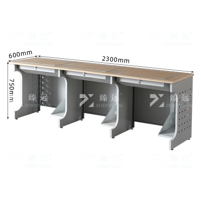 臻远ZY4012430隐藏式翻转电脑桌培训桌教室机房多媒体学习桌办公桌D款三人位