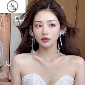 JiMi2022新款新娘礼服耳环配婚纱耳挂头饰气质流苏无耳洞耳饰高级感 模特款耳挂一对装