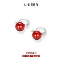 999纯银天然石榴石耳圈耳环女2025年新款潮轻奢耳坠耳钉红色耳饰送女朋友老婆情人节七夕生日礼物