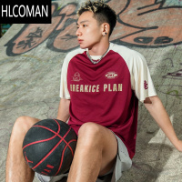 HLCOMANbkcxzice拼接撞色美式插肩袖篮球短袖投篮服训练健身运动T恤速干