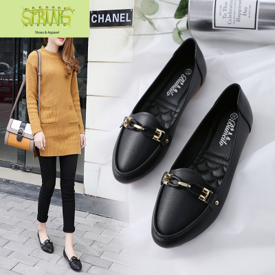 2020春季新款黑色女鞋皮鞋上班工作鞋孕妇软底豆豆鞋春秋平底单鞋语娄
