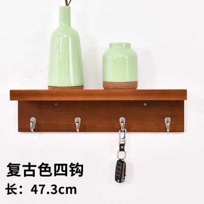 家柏饰(CORATED)墙上置物架简约现代客厅实木隔板玄关艺术挂钩卧室壁挂木板挂衣架 复古色四钩