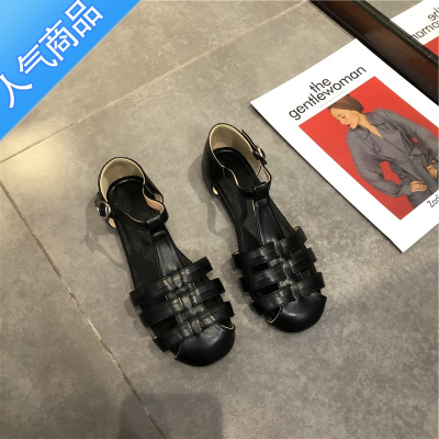 SUNTEK仙女2023韩国东大门复古日系女鞋森女平底编织包头凉鞋罗马鞋夏季