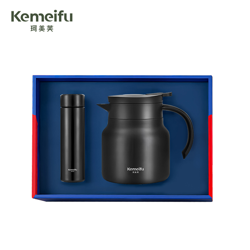 珂美芙 316不锈钢数显茶壶+保温杯商务礼盒 黑色1000ml+450ml 套