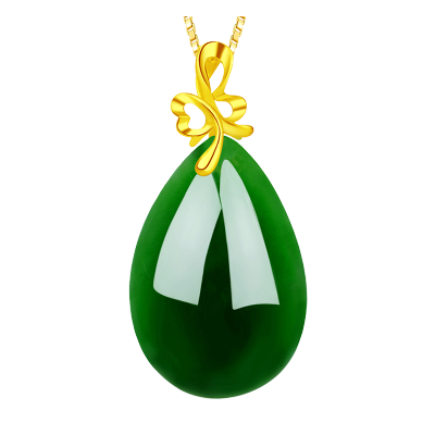 印象眸金镶玉吊坠足金女款水滴形和田玉碧玉菠菜绿坠子