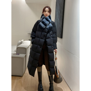 年新款女冬季过膝中长款保暖羽绒棉服翻领时尚轻奢柔软外套潮