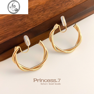 JiMi麻花金属耳圈复古冷淡风气质耳夹无耳洞女蚊香盘港风耳环高级感潮