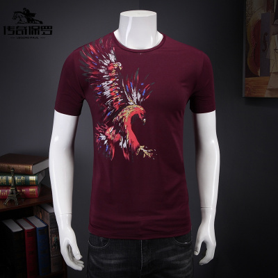 传奇保罗（CHUANQIBAOLUO）青年金典印花短袖T恤男夏季新款短袖肥佬加大码胖子花纹半袖上衣潮流t