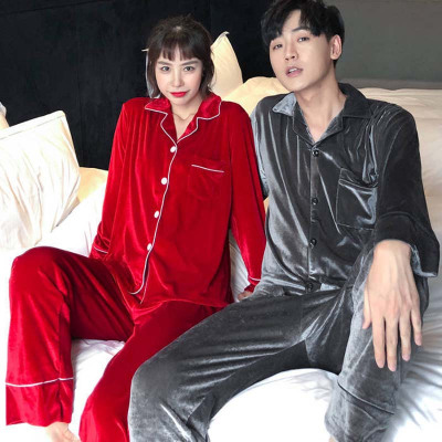 冬情侣金丝绒韩版开衫睡衣女加大码保暖冬天男士两件套装家居服威珺