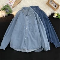 男装纯色牛仔长袖衬衫男春秋季韩版潮流简约衬衣宽松痞帅港风外套