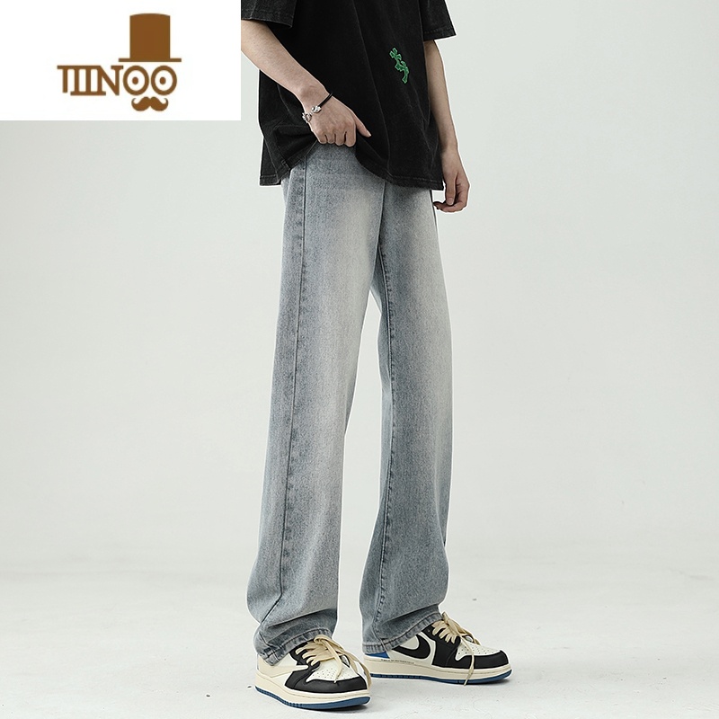 YANXU黑色牛仔裤男夏季新款修身直筒裤子美式vibe高街痞帅直筒休闲长裤