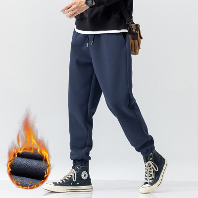 加绒加厚卫裤男士秋冬款潮流新款束脚百搭运动重磅休闲长裤子