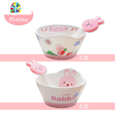 可爱卡通儿童陶瓷碗单个创意小汤碗少女心家用餐具套装宝宝吃饭碗 FENGHOU 小猴+勺子+硅胶吸盘+练习筷子