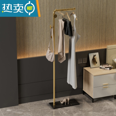 敬平岩板挂衣架落地卧室衣帽架家用简易阳台晾衣架宿舍置物挂衣服架子 劳伦黑金岩板+金色圆饼款1.7米
