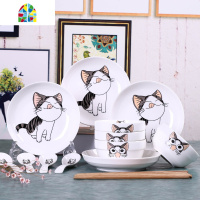 碗碟套装米饭碗 碗盘餐具家用简约可爱卡通护边陶瓷盘子碗筷 FENGHOU 可爱猫4碗4盘4勺4筷