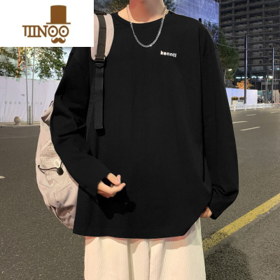 YANXU秋季新款长袖T恤男港风宽松圆领情侣打底衫休闲百搭潮流内搭上衣