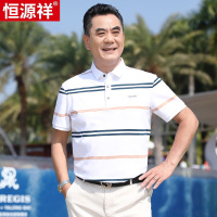 恒源祥中年男士父亲节短袖t恤爸爸夏装休闲条纹polo衫新款男装