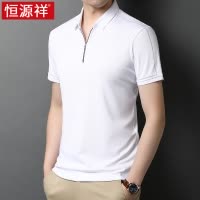 恒源祥男士t恤短袖2025新款夏季拉链领半袖polo衫丝光棉T翻领体恤