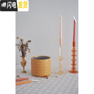 三维工匠MimiHome北欧冰裂蒲公英花盆家居陶瓷摆件彩色花盆绿植花器 姜黄色蒲公英[口径20CM高18CM] 花盆容器