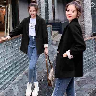 西服外套女2021年春秋韩版宽松时尚白领职业小西装中长款八爸八妈