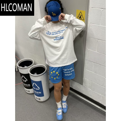 HLCOMAN美式街头北卡蓝四分不过膝裤男夏季透气网眼字母印花运动篮球短裤