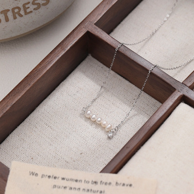 s999足银天然淡水珍珠项链女款气质简约轻奢小众设计感锁骨链批发送女朋友老婆情人节七夕生日礼物