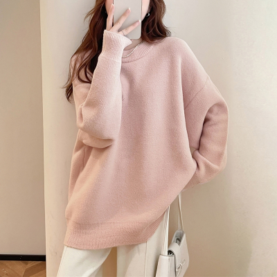 [3件8.5折118.9元,叠加优惠券]唐狮简约风温柔舒适圆领套头毛衣女新款冬季粉色甜美毛线衫qd