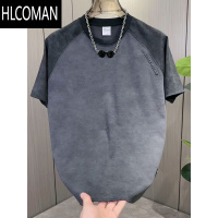 HLCOMAN夏季新款潮流男士撞色拼接半袖打底网红扎染设计感体恤衫短袖