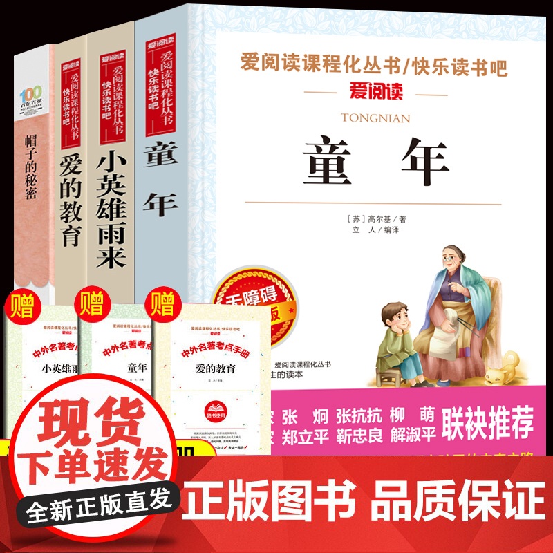 正版4册小英雄雨来六年级读原著完整版 高尔基的童年书籍 爱的教育亚米契斯帽子的秘密书三年级四年级阅读课外书目读