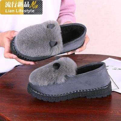 2019新款冬季女鞋加厚绒保暖豆豆鞋韩版百搭棉鞋防滑学生女毛毛鞋知义(ZHIYI)休闲鞋