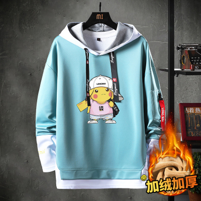 狮臣SHICHEN2020年秋季新款男士卫衣青少年时尚潮男打底衫百搭运动长袖卫衣男连帽卫衣男装WY8057湖蓝色（加绒）L