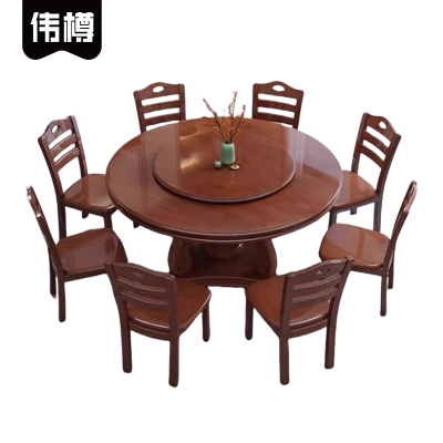 伟樽实木餐桌140*140*74cm+椅子*8套