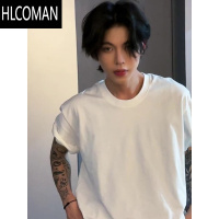 HLCOMANcleanfit黑色短袖美式高街小领口7分袖t恤男夏季内搭半袖