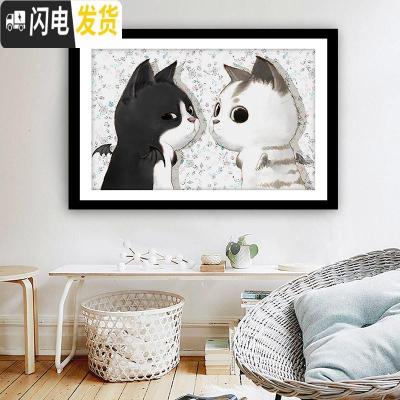 三维工匠2019年新款满钻带框十字绣可爱猫咪小件小幅图水晶5d贴砖秀钻石画 满钻全贴[黑白猫咪60*40厘米]免费补钻
