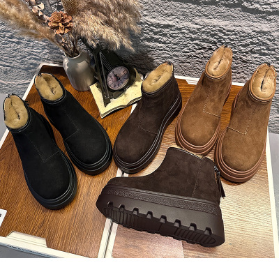 真兔毛雪地靴女冬季新款厚底绒面瘦瘦靴女休闲靴子女加绒女靴