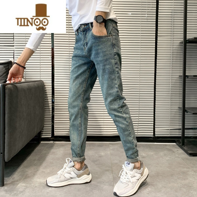YANXU夏季薄款浅色牛仔裤男士2023新款潮牌韩版潮流修身休闲小脚长裤子