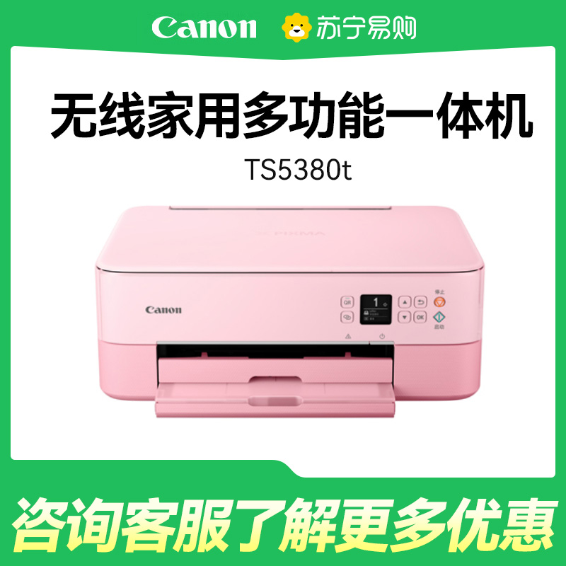 佳能(Canon)TS5380t-粉红 无线家用彩色喷墨多功能照片一体机(打印/复印/扫描/自动双面 学生作业/照片)