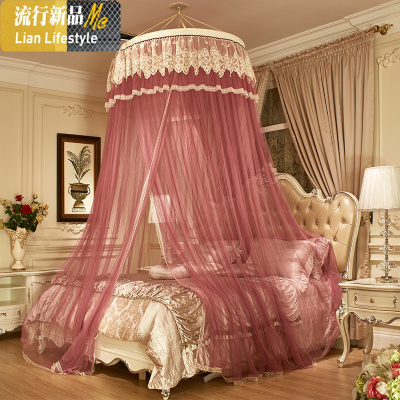 圆顶公主风蚊帐落地宫廷加密免安装1.5m1.8米床双人家用吊顶蚊帐 三维工匠