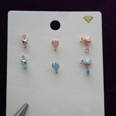 韩国小众个性耳骨钉热气球一字钻蝴蝶结旋转圆球拧堵耳钉送女朋友老婆情人节七夕生日礼物