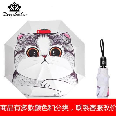 全自动儿童雨伞男小学生防晒防紫外线晴雨两用太阳伞女折叠轻便小卡通大头猫（全自动+迷你五折+黑胶防晒）