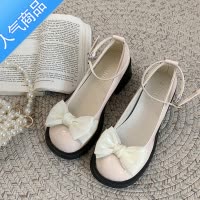 SUNTEK黑色百搭蝴蝶结JK日系小皮鞋女高跟鞋玛丽珍鞋复古乐福鞋浅口鞋子