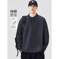 亨利领纯棉长袖T恤男款新款秋季宽松休闲纯色打底衫卫衣